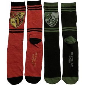 Harry Potter Gryffindor and Slytherin 2 Pack Crew Socks (Shoe Size 6-12)